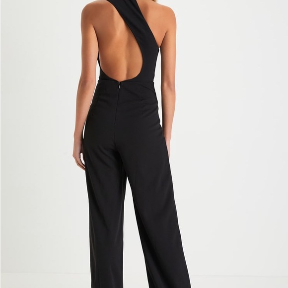 Lulus-Keep It Interesting Black Asymmetrical Halter Jumpsuit (681) - Picture 2 of 5